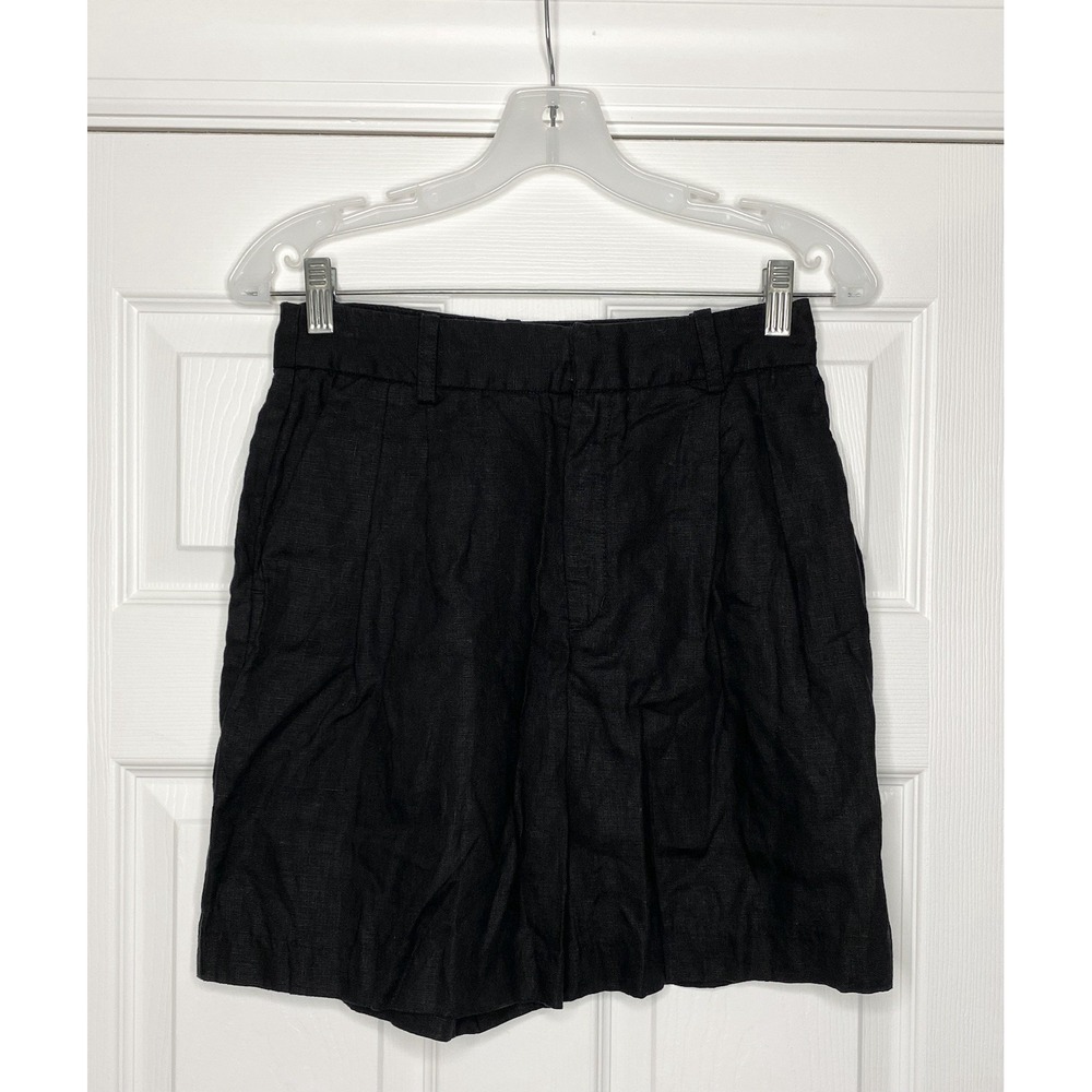Oak‎ + Fort Women's 100% Linen High Rise Shorts Black 4
